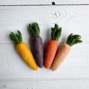 set of 4 mini felt carrots in assorted colors
