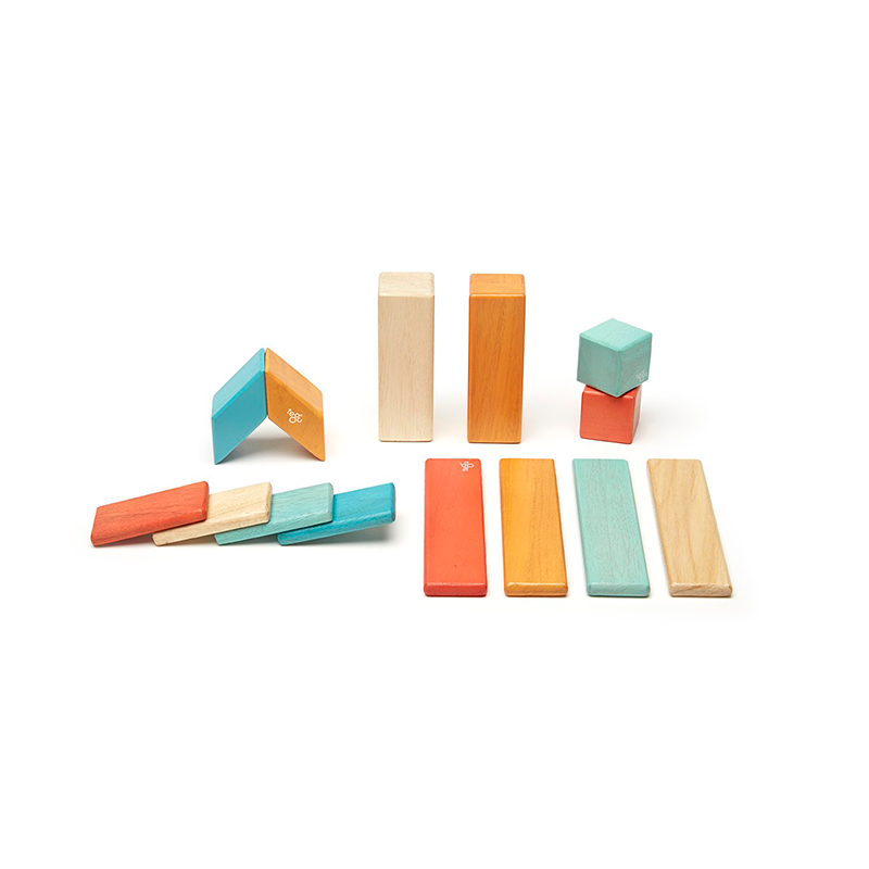 Tegu blocks 14 pieces sunset pieces flat lay