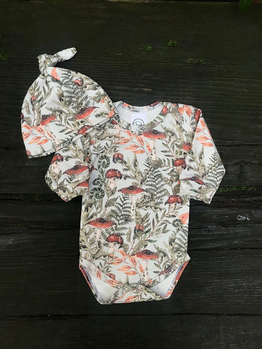 Mushroom Long Sleeve Onesie and Hat