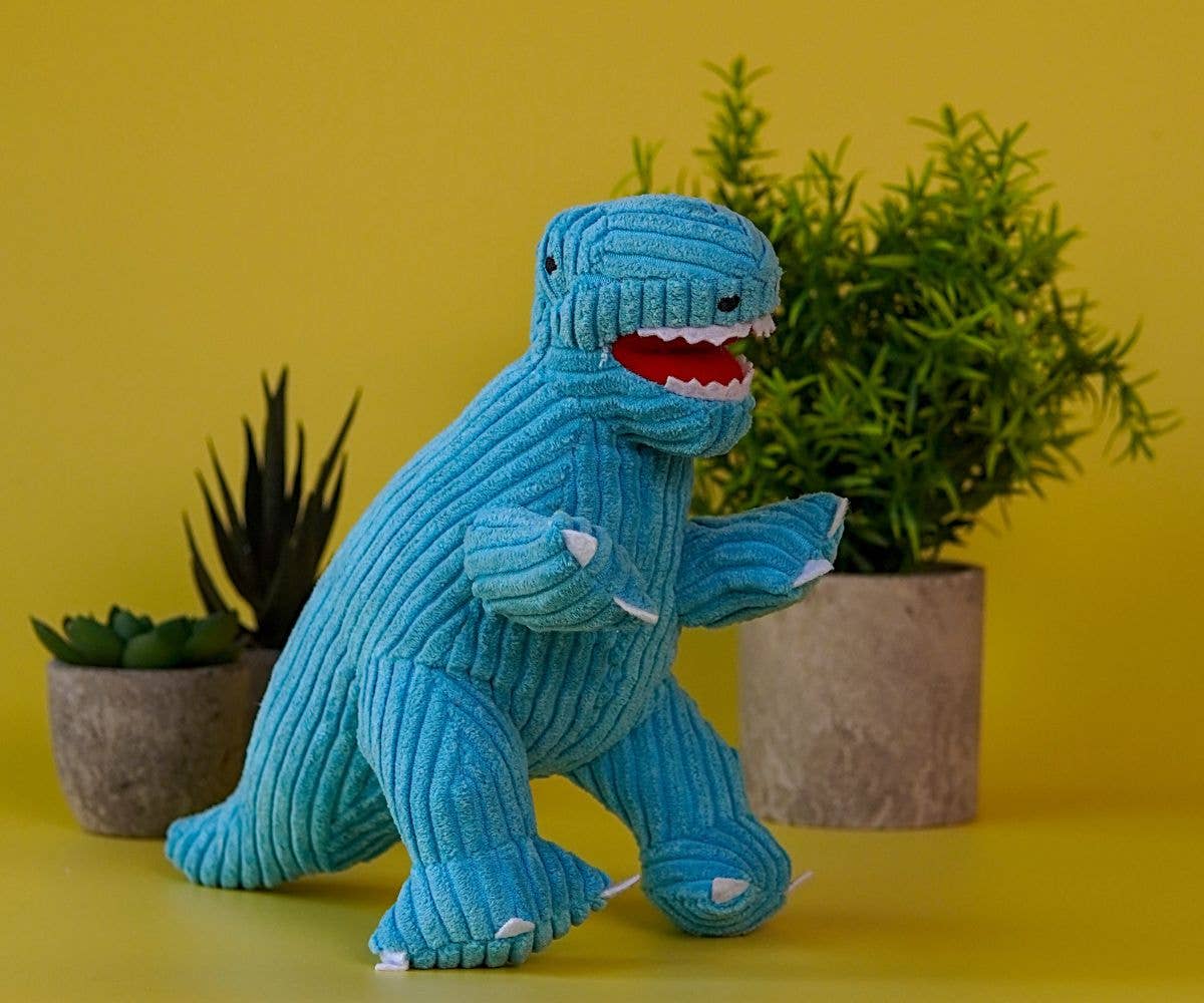 ice blue corduroy t-rex plush toy