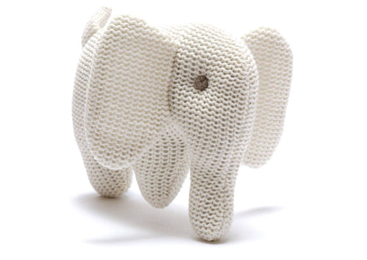 White elephant knitted baby rattle