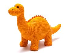 Load image into Gallery viewer, natural rubber orange diplodocus bath toy
