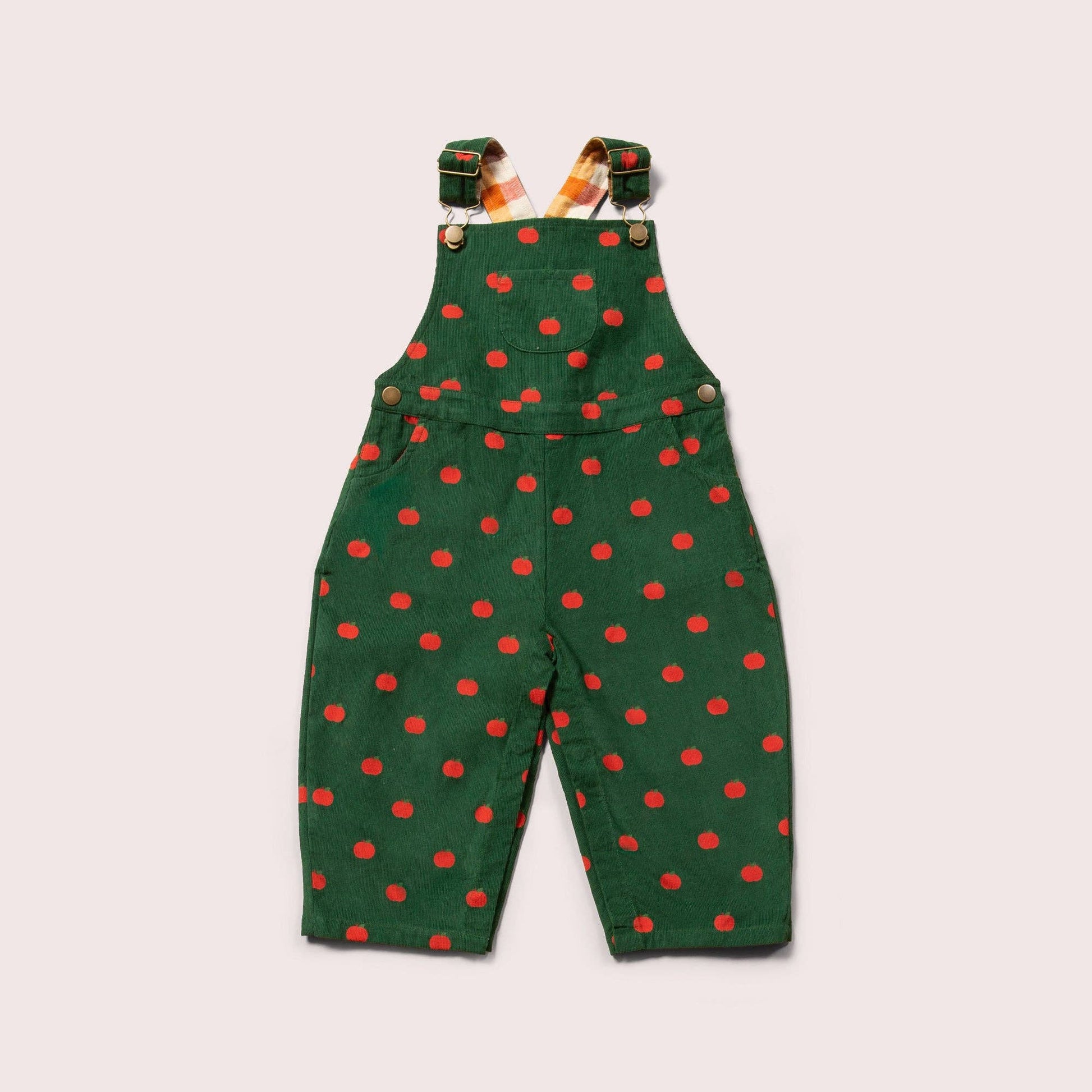 apple printed corduroy overalls