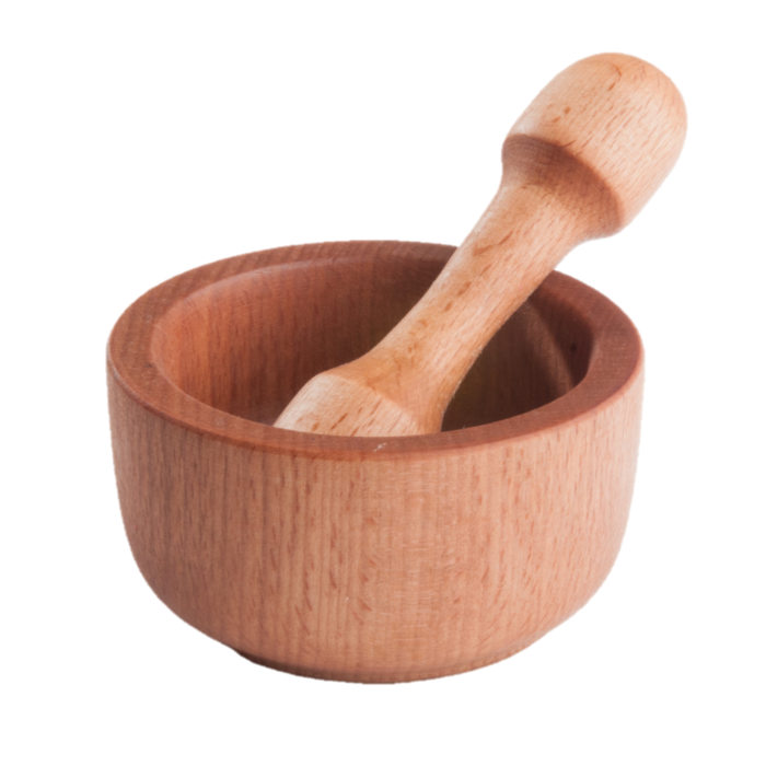 wooden mortar and pestle