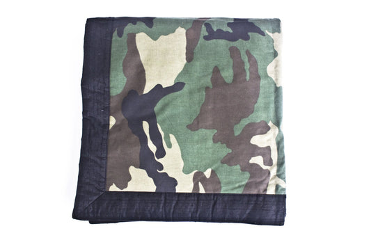 TwOOwls Green Camo Blanket with Black Silk edges-One size-Made in the USA