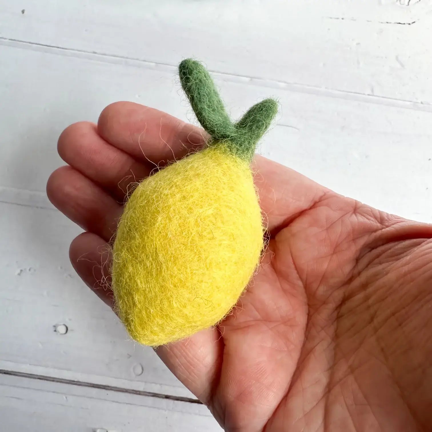 hand holding a felt summer lemon