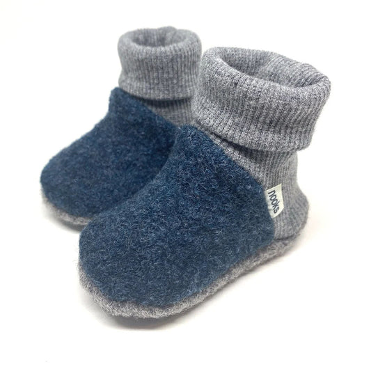 Blue and grey wool baby booties