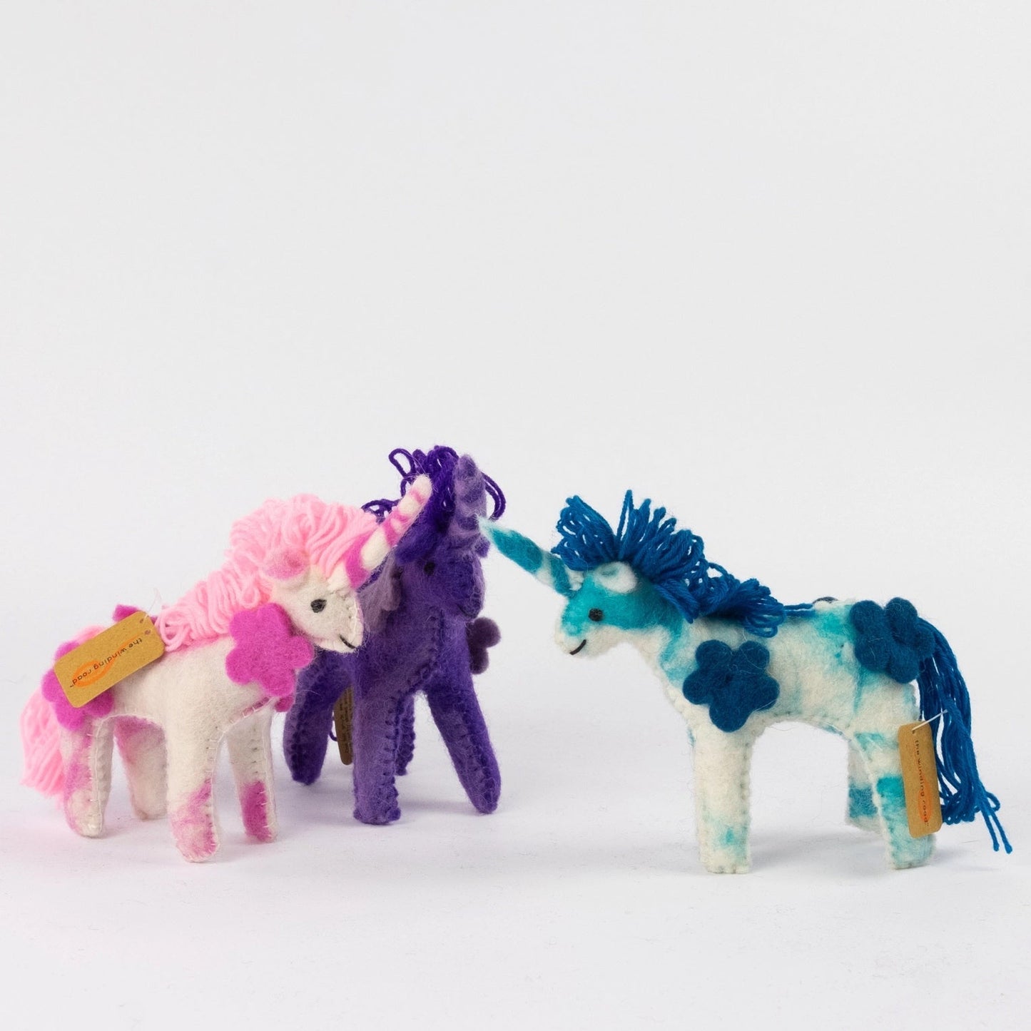 pink, purple, teal felt unicorns