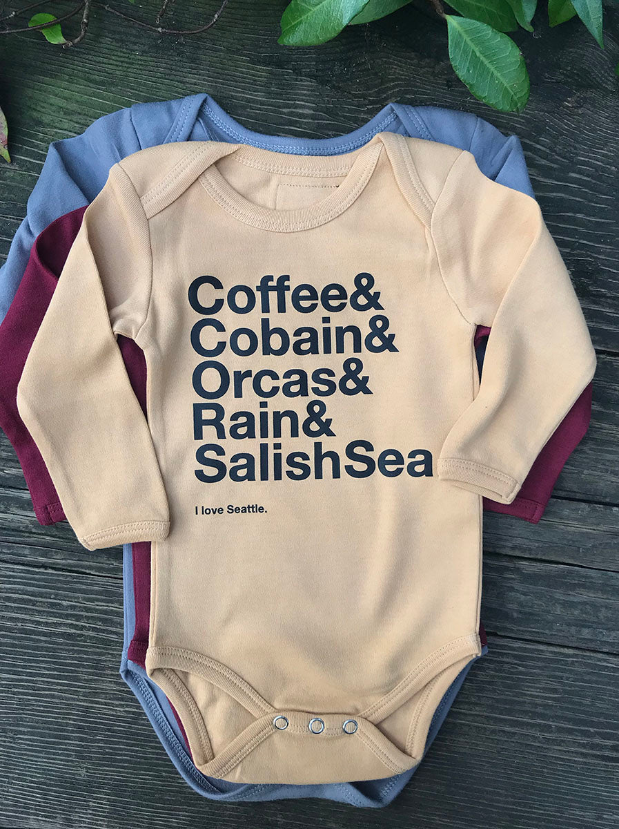 The Organic Long Sleeve Seattle Baby Onesie