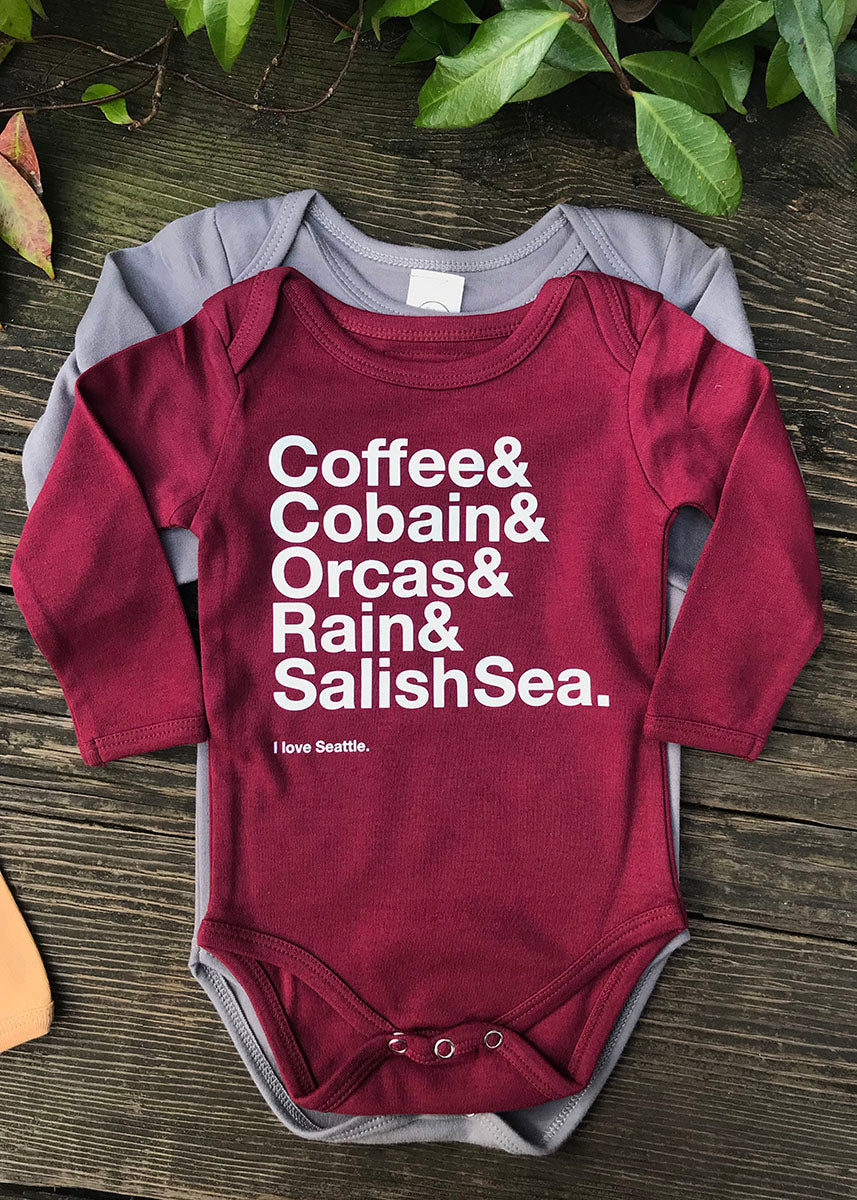 The Organic Long Sleeve Seattle Baby Onesie